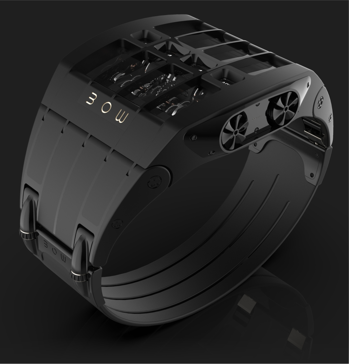 BOW watch — dark 3D render, perspective view