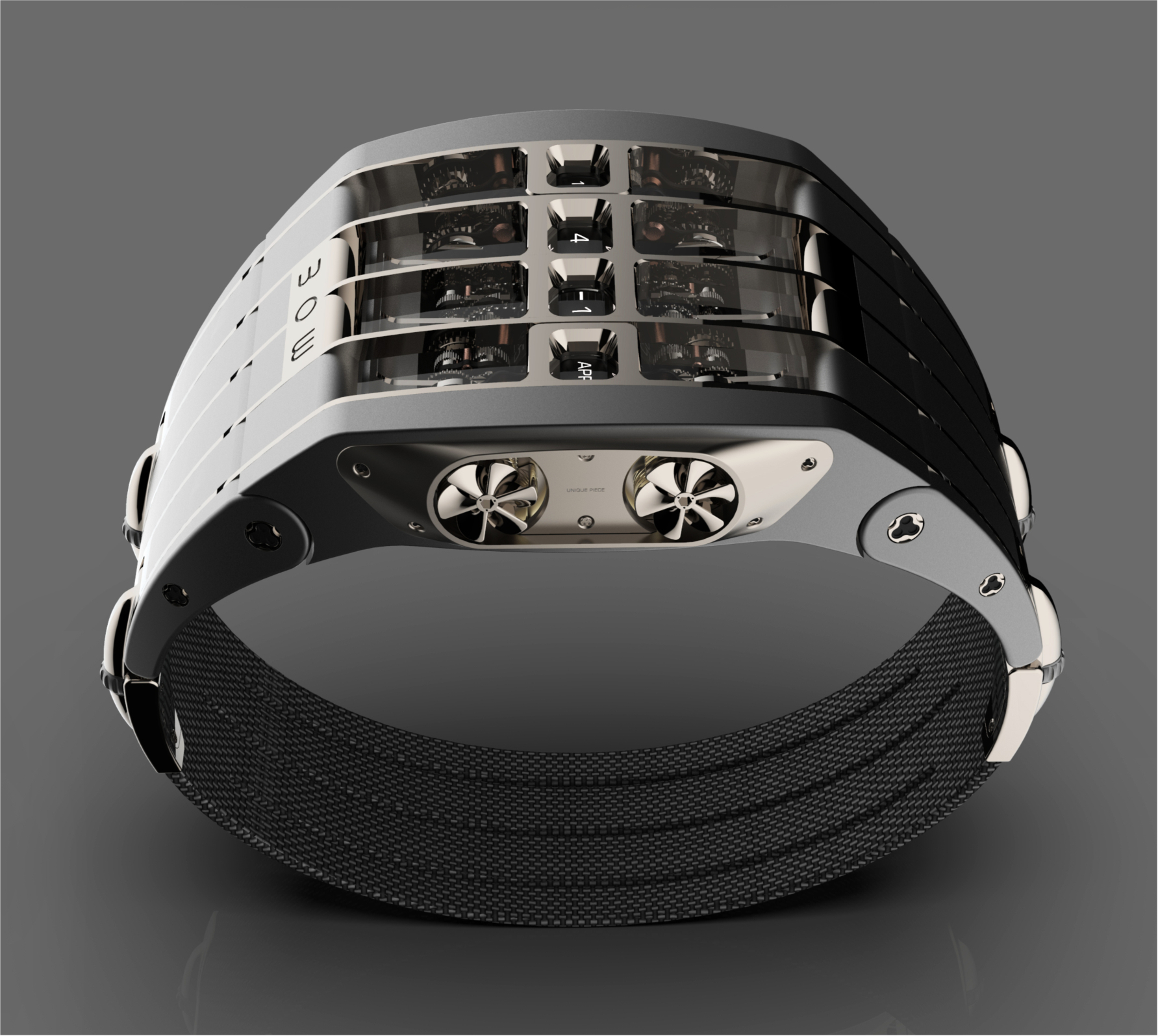 BOW watch — silver variant with strap, side view