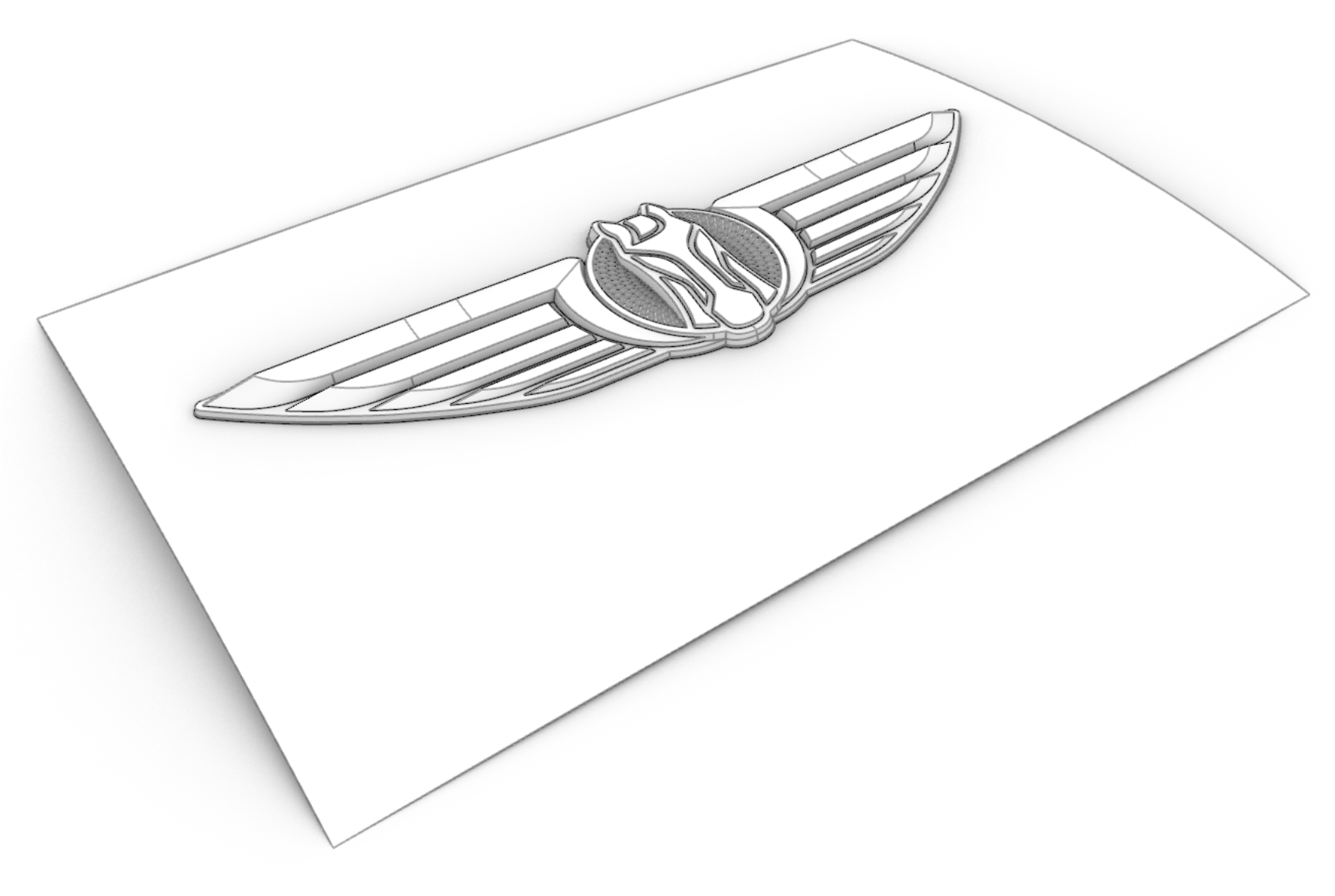 LEVC emblem — 3D wireframe model on bonnet curvature