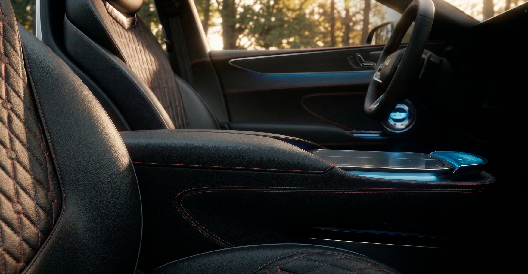 Center console — in context, natural light interior