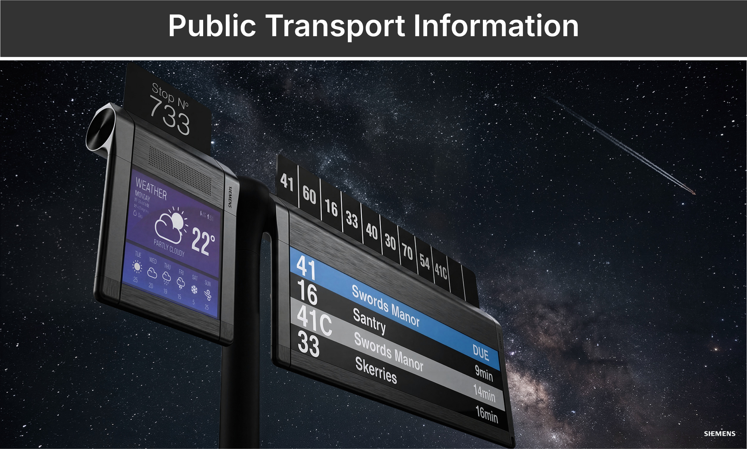 Public transport information — bus stop display at night