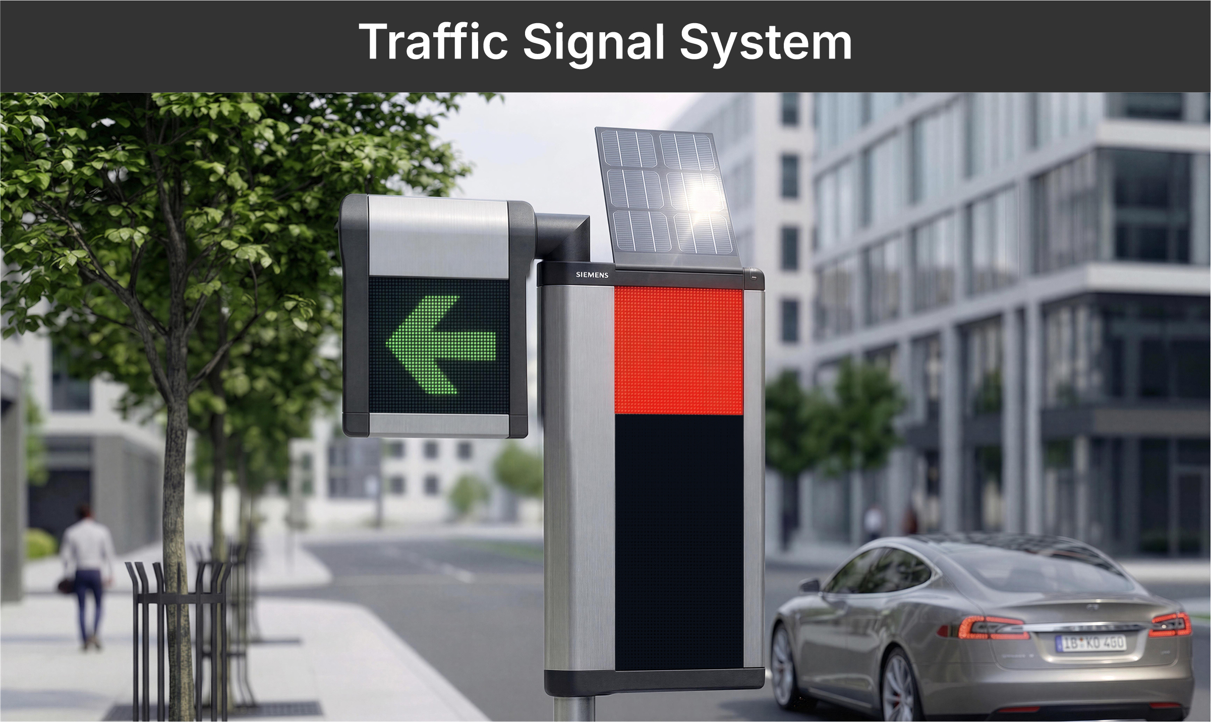 Traffic signal system — daytime with solar panel