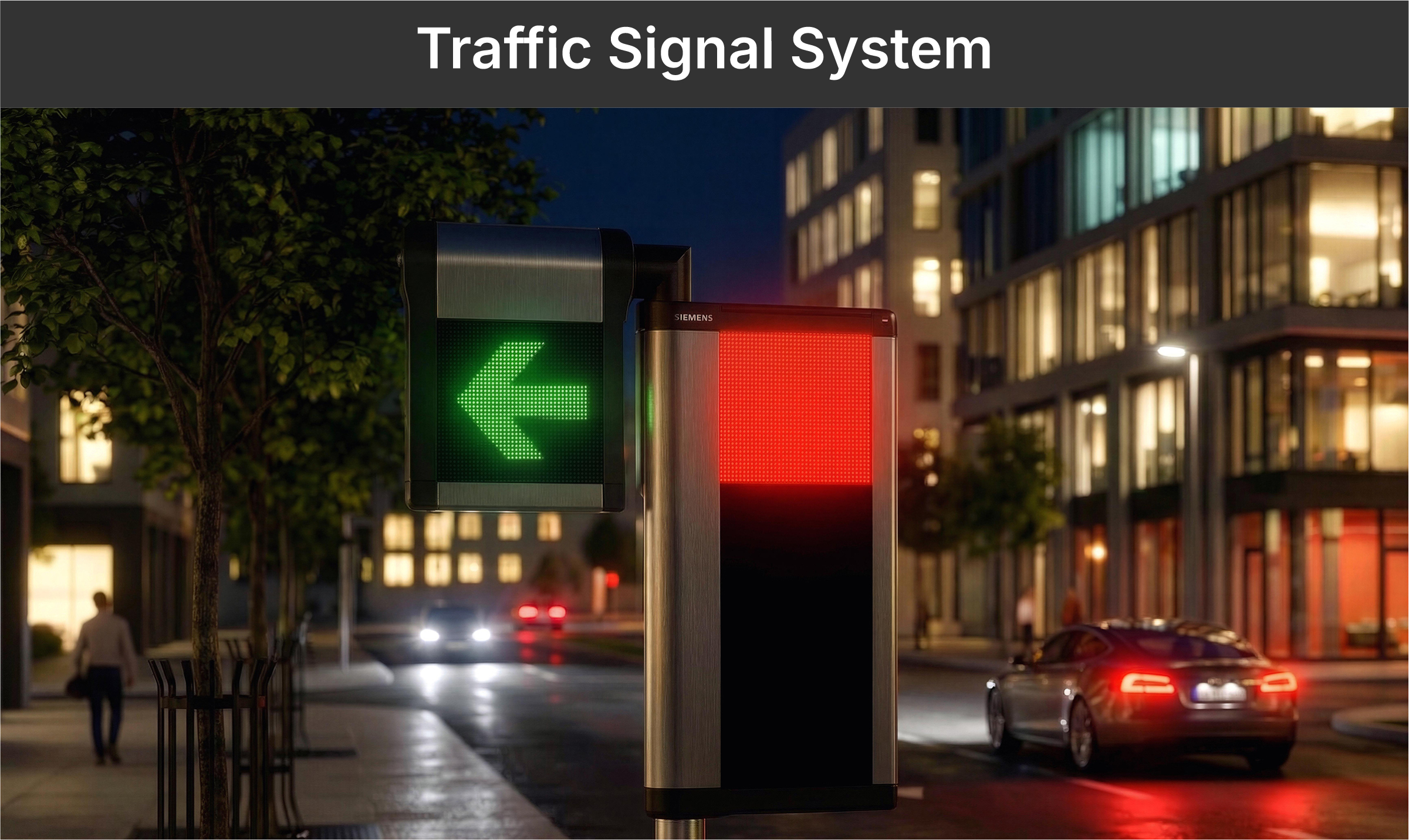 Traffic signal system — nighttime, green arrow