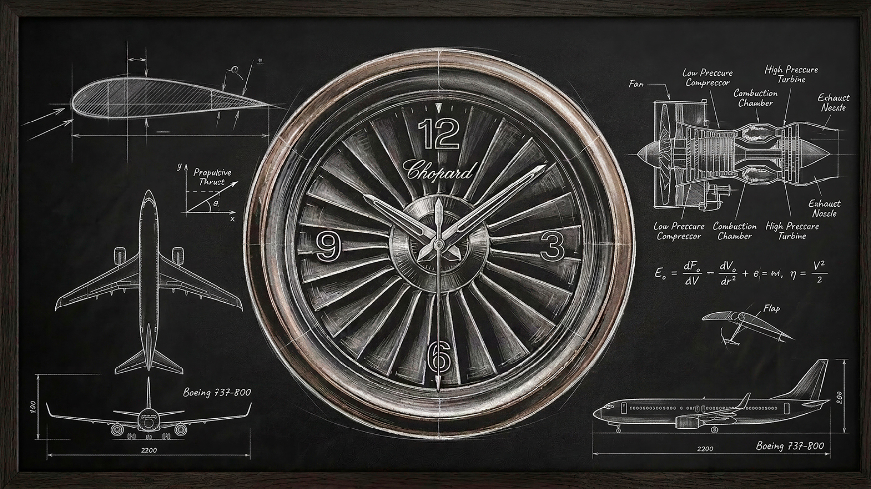 Turbine clock — aircraft turbine inspiration blueprint